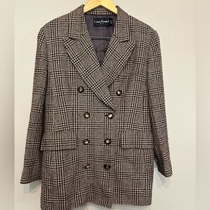 LOUIS FÉRAUD Vintage Designer Wool Double Breasted Checked Blazer, Paris